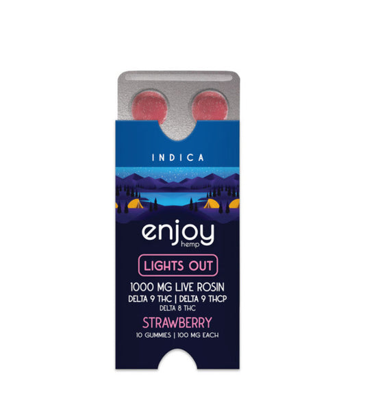 ENJOY Strawberry - LIGHTS OUT 1000mg Live Rosin THCA/D9/THCP/D8 Gummies (Indica)