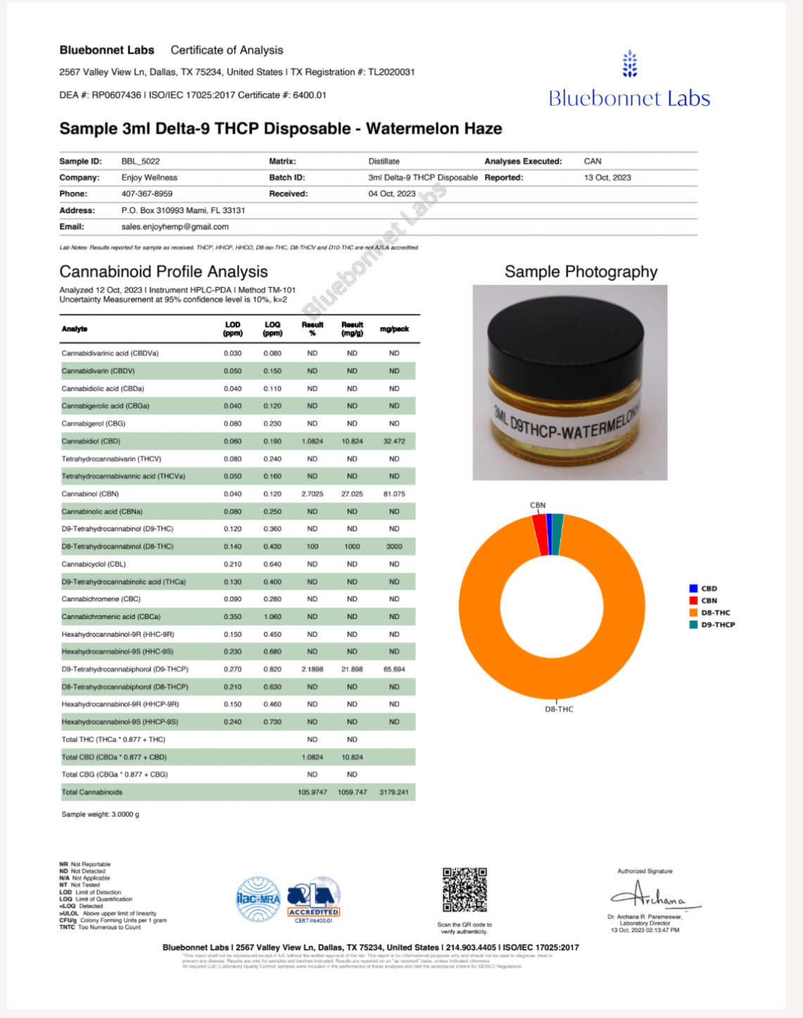 ENJOY 3ml Delta9-THCP Disposable - Watermelon Haze for Lights Out (Indica)