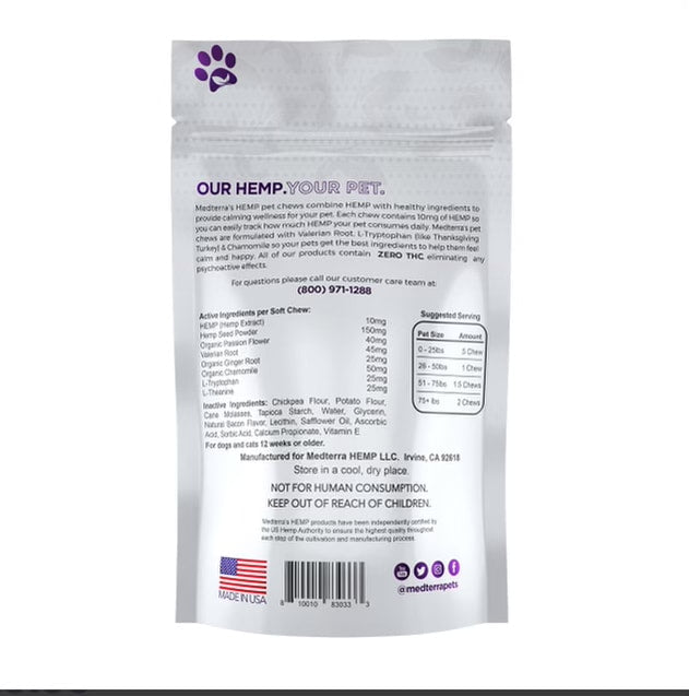 MEDTERRA PET Calming CBD Chews 300mg bag- Bacon Flavor